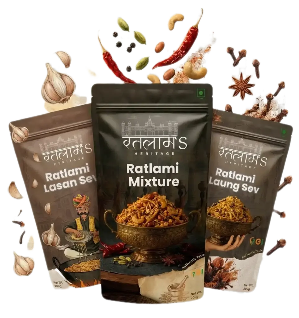 Ratlami Lasan Sev, Ratlami Mixture and Ratlami Laung Sev packs